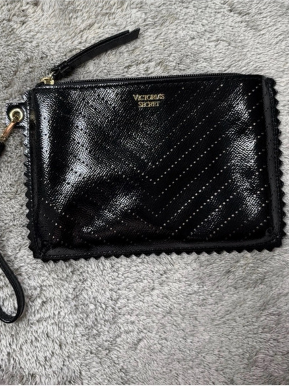Victoria's Secret Black Patent Wristlet with Gold Logo